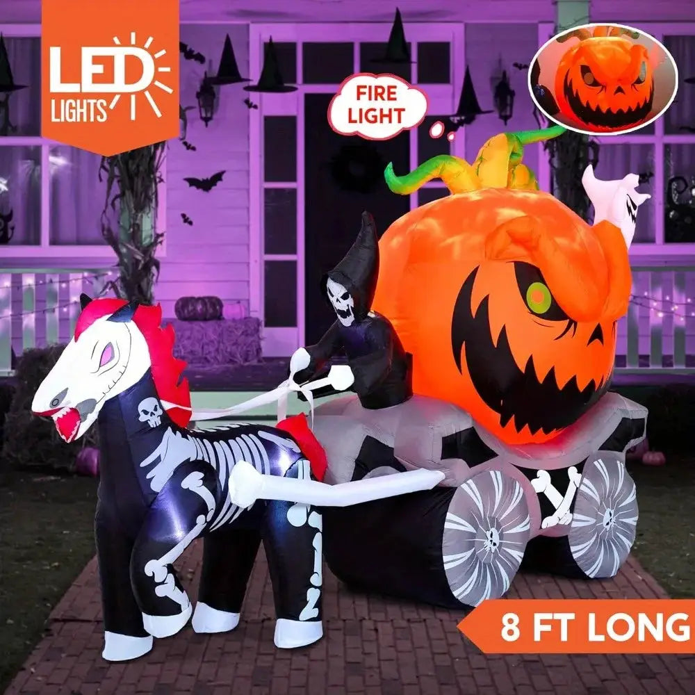 Halloween Inflatable Pumpkin Carriage | Built In Led Lights | 8 Ft Yard