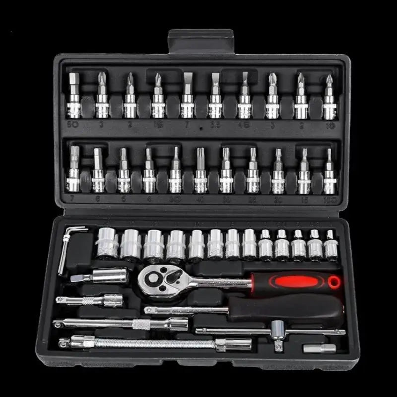 1 Set of 46-Piece Car Repair Tool Set, Ratchet Wrench Tool Box, Car Maintenance Socket Repair Kit, Hardware Kit, Multifunctional Car Repair Tool Kit from PriceLows™