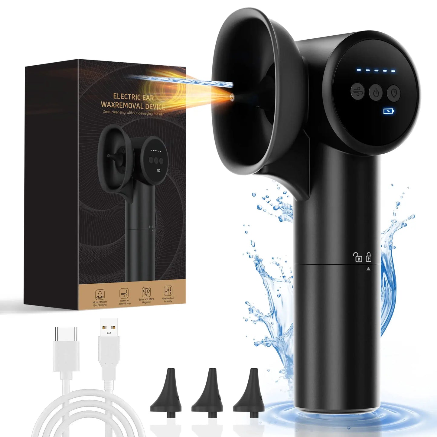 Ear Wax Cleaner Kit Ear with Mild Drying Safe Ear Cleaner with Dual-Compartment Design, Ear Wax Removal IPX7 5 Pressure Settings from PriceLows™