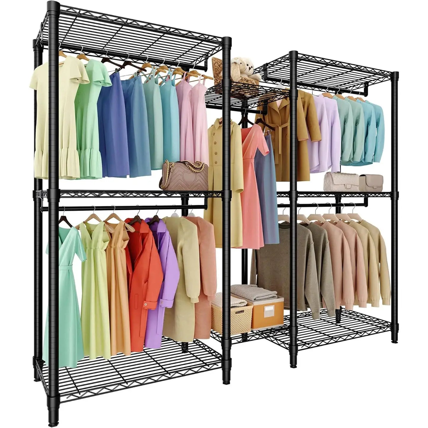 Heavy Duty Clothes Rails,Clothes Rack with 5 Hang Rods & 8 Shelves Freestanding Wardrobe Closet for Corner,Coat Rails from PriceLows™
