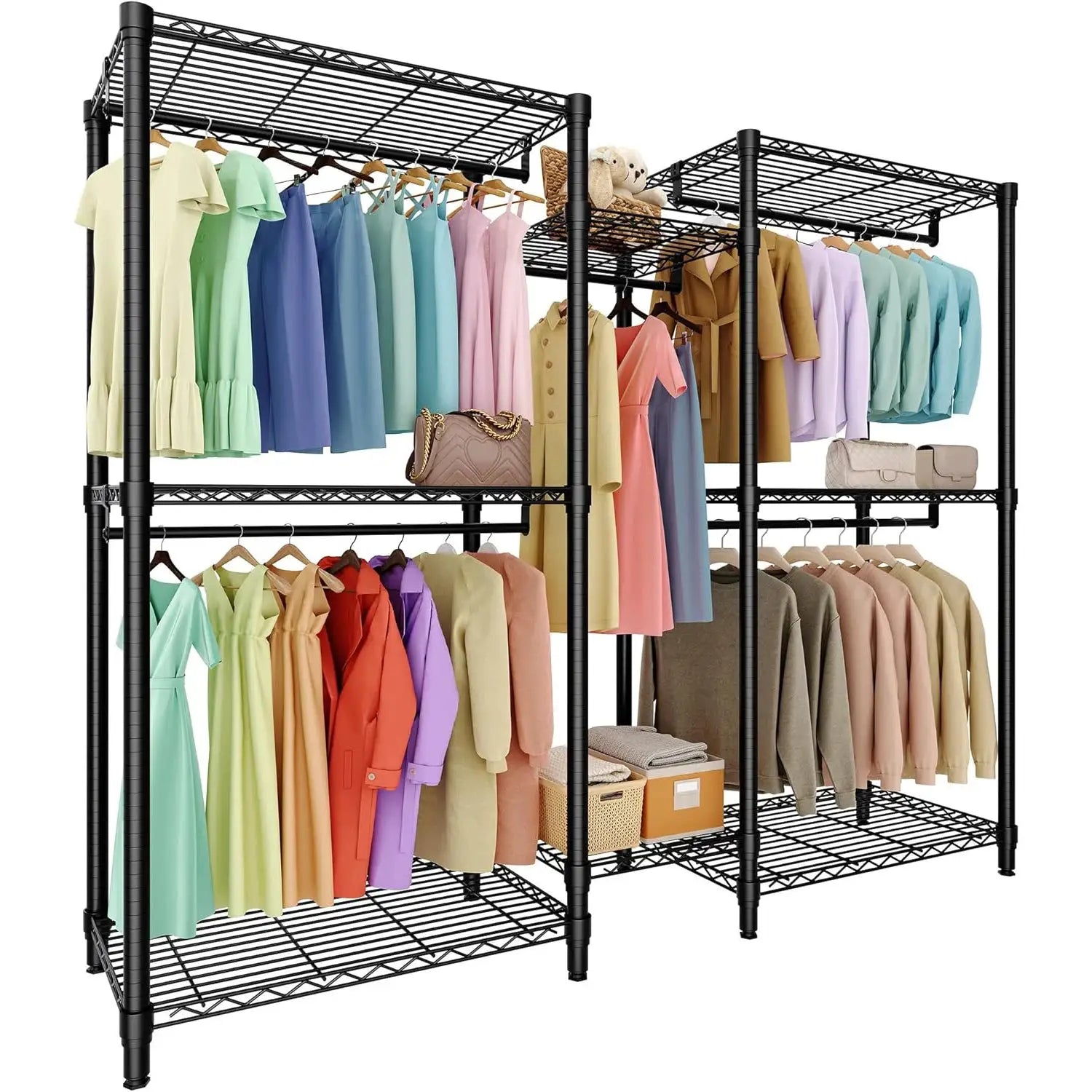 Heavy Duty Clothes Rails,Clothes Rack with 5 Hang Rods & 8 Shelves Freestanding Wardrobe Closet for Corner,Coat Rails from PriceLows™