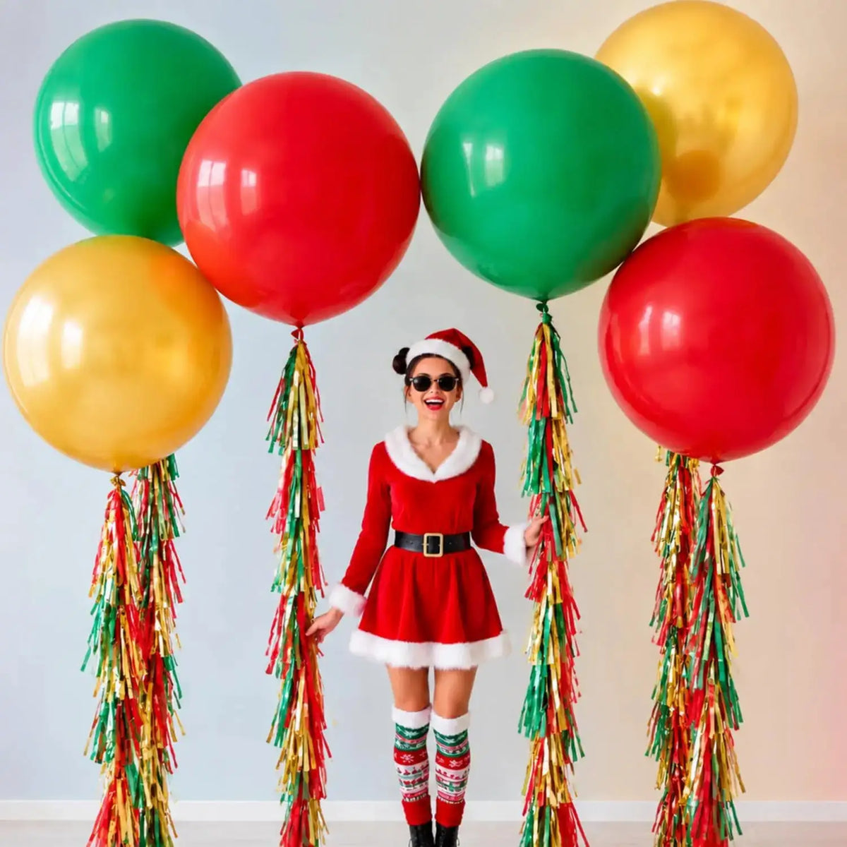 Christmas Giant Balloons | 36 Inch Latex | Tassel Tails | 6 Piece Set