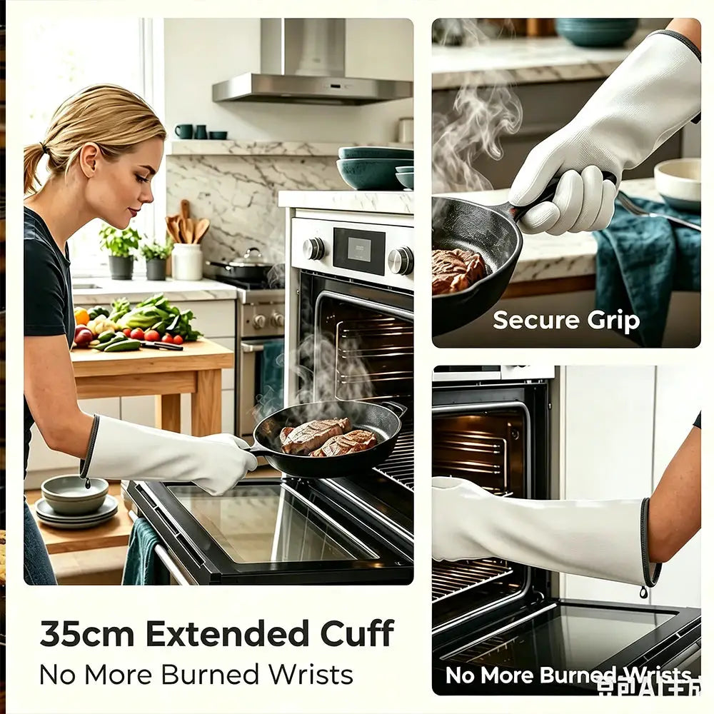 Silicone Oven Gloves | Heat Resistant | Food Grade | Extra Long 13.8in