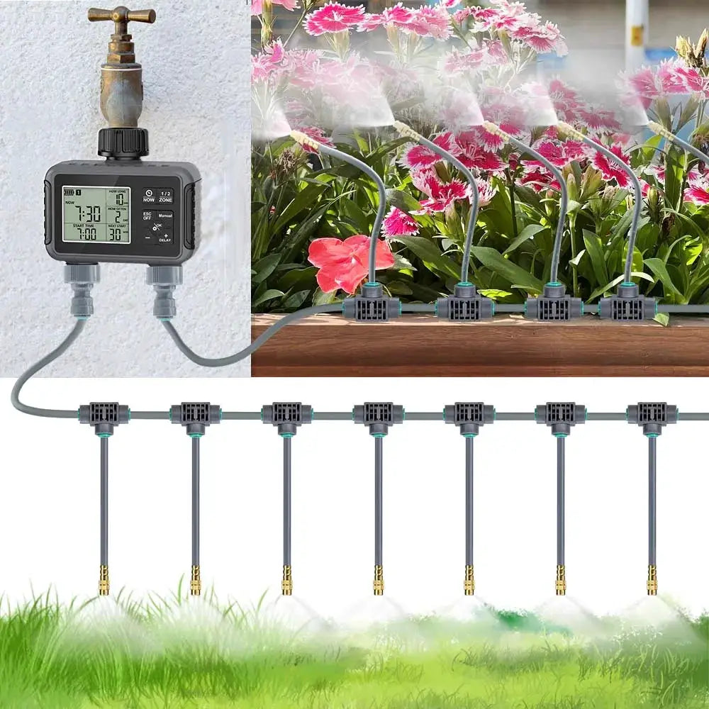 Dual Zone Independent Smart LCD Display Garden Watering Timer Atomization Spray Kit Mist Cooling System Irrigation Controller from PriceLows™