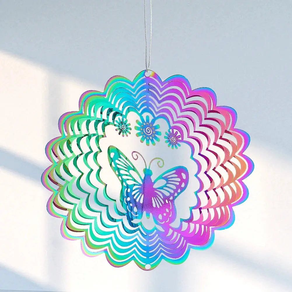 Flowing Butterfly Wind Spinner 3D Rotating Gradient Color Wind Chimes Pendant Bird Deterrent Away From Yard Garden Hanging Decor from PriceLows™