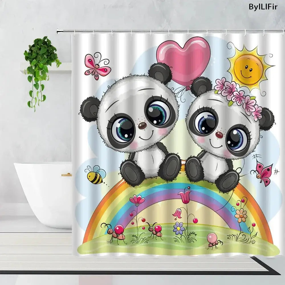 Cartoon Cute Animal Shower Curtain Cat Dog Anime Printed Bathroom Decor 3D Waterproof Bath Fabric Home Curtains For Children from PriceLows™