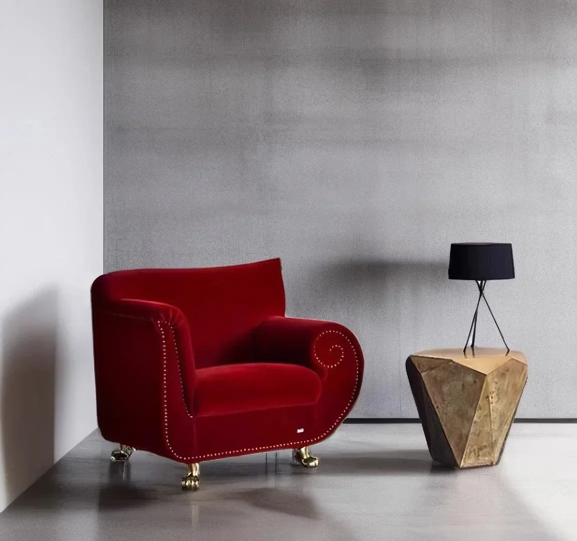 Sofa | Velvet Burgundy | French Curved Medieval Design | 3-Seater, L-Shaped