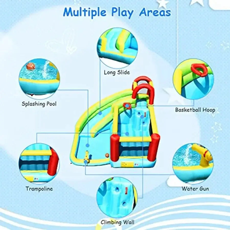 Inflatable Water Slide Bounce House, 6 in 1 Water Bouncy Castle w/Splash Pool, Climbing Wall, Water Slides Inflatables for,Blow from PriceLows™