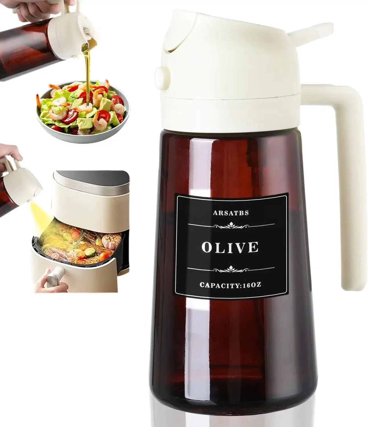 Oil Dispenser | 2-in-1 Sprayer | Glass, Leakproof | 16oz