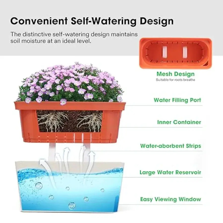 Self-Watering Planters, -Pack 10.5 Inch Compact Rectangular Window Herb Planter Box with 10 PCS Plant Labels, Plant Container f from PriceLows™