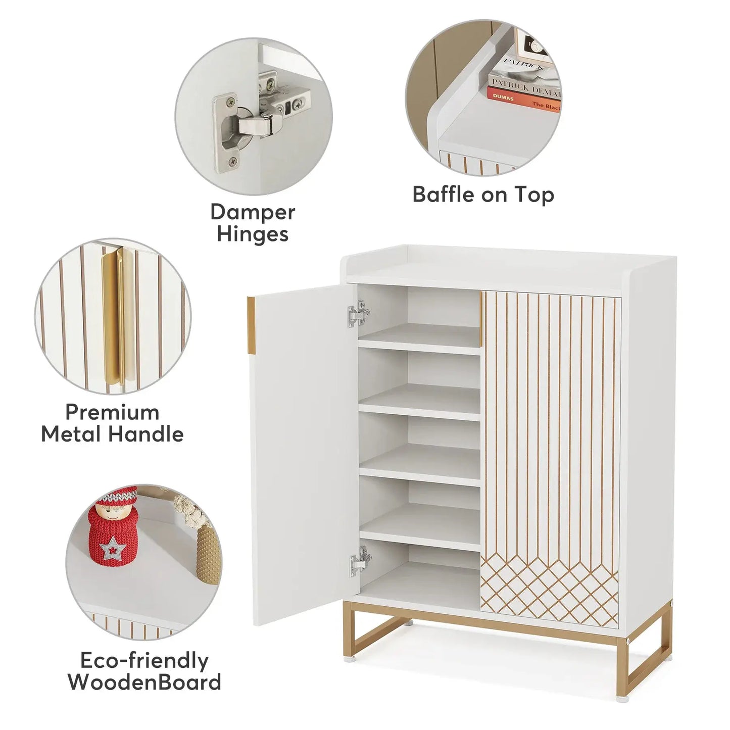Tribesigns White Shoe Cabinets with Doors, 5-Tier Shoe Rack, Wood Storage Cabinet for Bedroom Hallway Living Room from PriceLows™