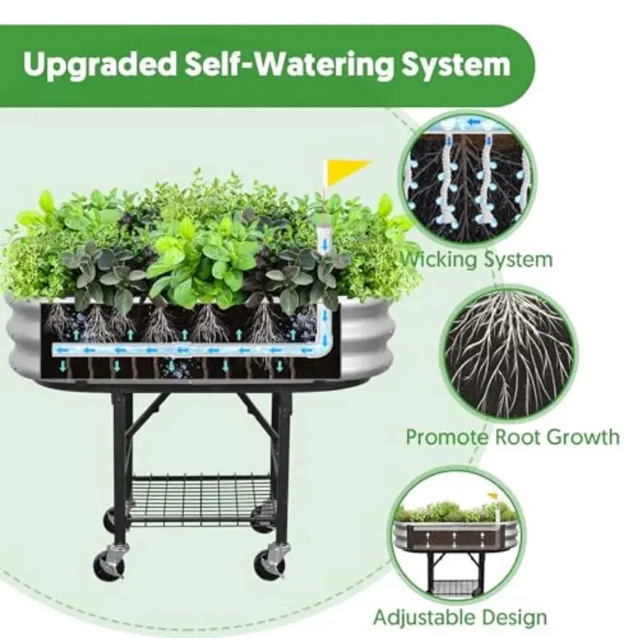 Raised Garden Bed with Legs and Heavy Duty Wheels Self-Watering Planter Box Easy-Install Foldable Stand Galvanized Metal Elevat from PriceLows™