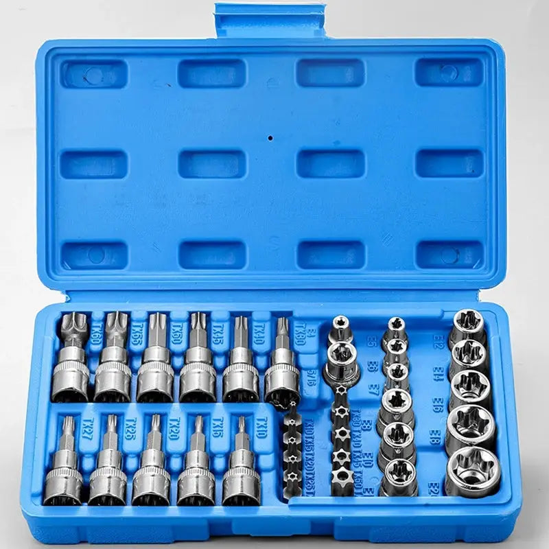 Professional 34pcs Torx Bit Socket & E-Torx Star Socket Set 1/4" 3/8" 1/2" Drive Male Female E-torx Bits Handheld Tool with Case from PriceLows™