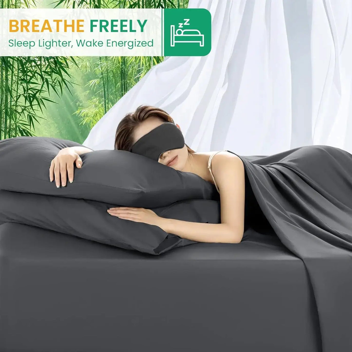Queen Size Bamboo Sheets - Ultra Breathable & Cooling Bed Sheets for Hot Sleepers, 16" Deep Pocket - 4PC (Dark Grey) from PriceLows™