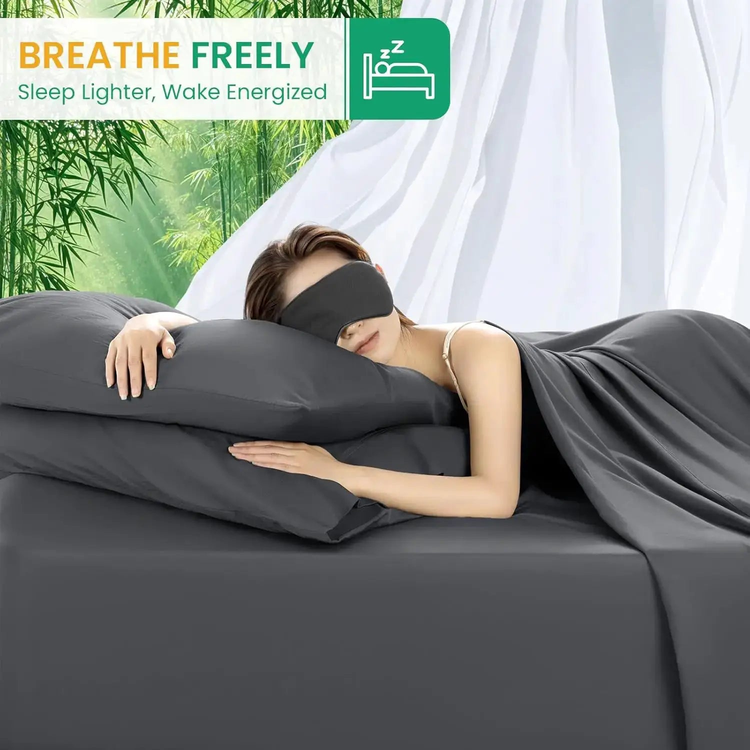 Queen Size Bamboo Sheets - Ultra Breathable & Cooling Bed Sheets for Hot Sleepers, 16" Deep Pocket - 4PC (Dark Grey) from PriceLows™