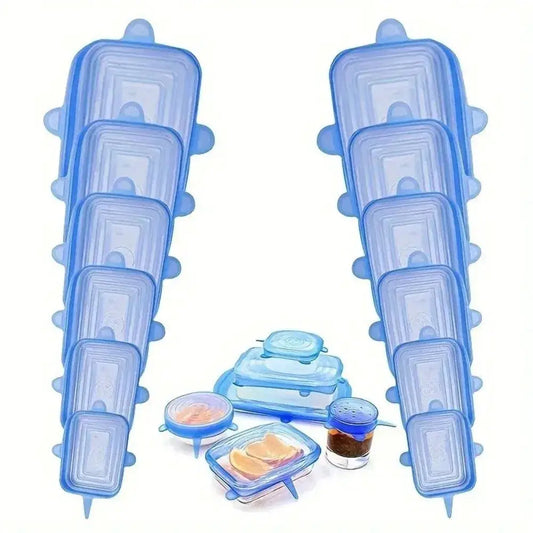 Square Silicone Lids | 6 Piece Set | Elastic Stretch | Multi Bowl Sizes