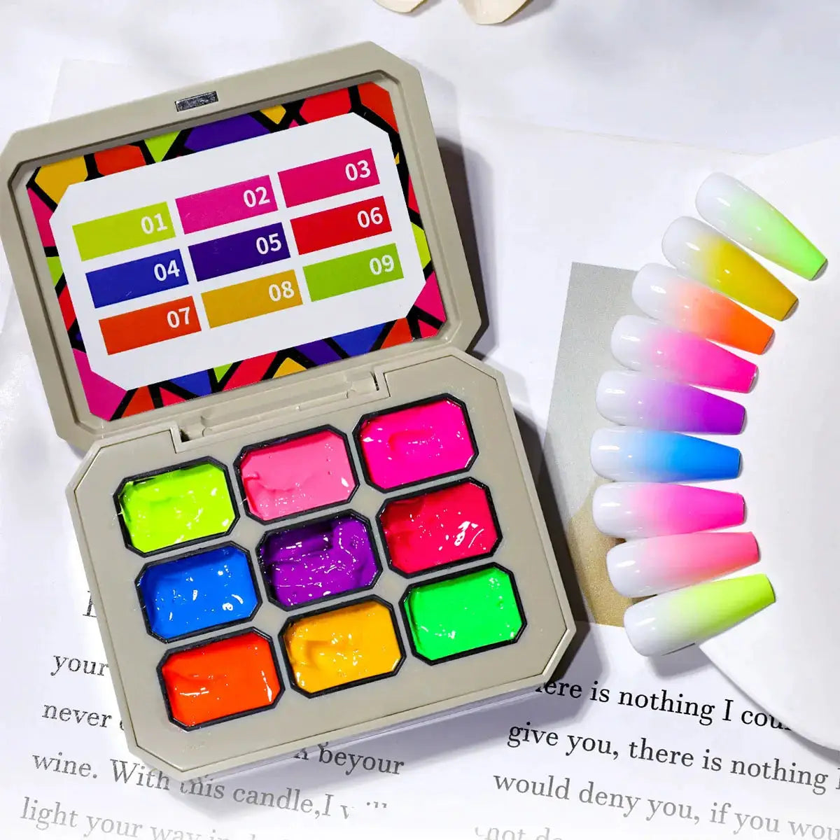 1pc Nine grid fluorescent pat gel transfer gel rainbow bright colors high saturation UV&LED nail polish gel salon DIY Y2K INS from PriceLows™