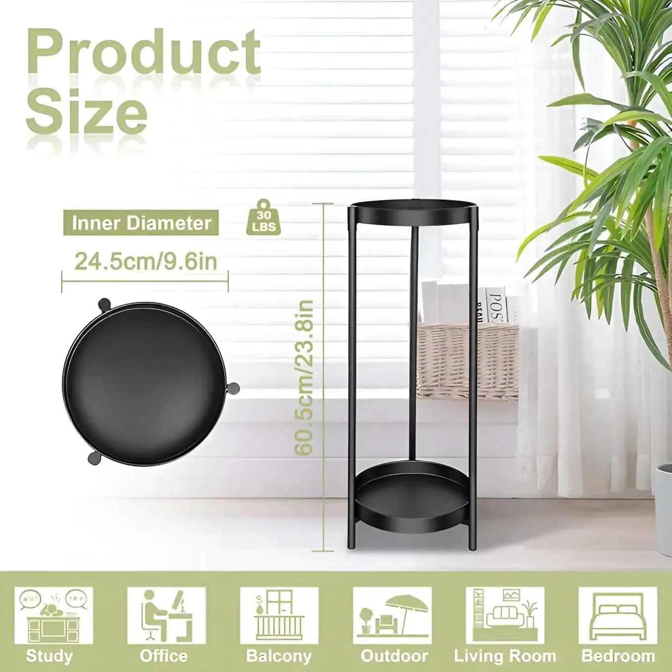 2 Tier 24" Tall Plant Stand Indoor Outdoor, Heavy Duty Metal, Rustproof Iron, Black, for Patio Garden Balcony from PriceLows™