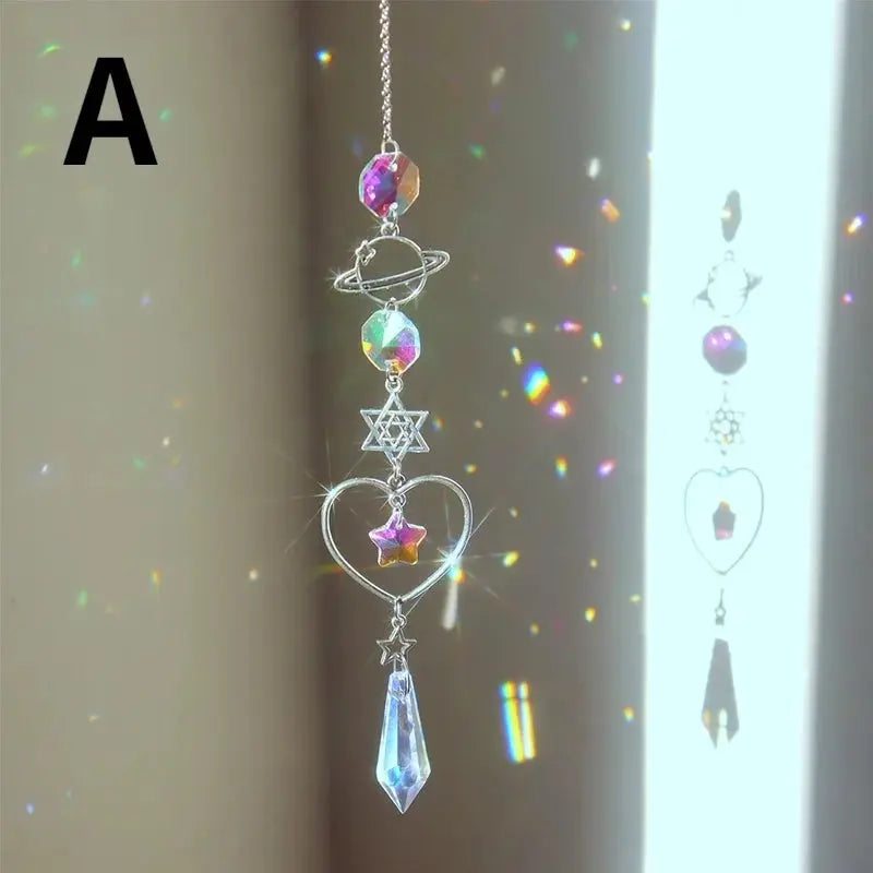 Crystal Wind Chime Moon Sun Catcher Diamond Prisms Pendant Dream Catcher Rainbow Chaser Hanging Drop Home Garden Decor Windchime from PriceLows™
