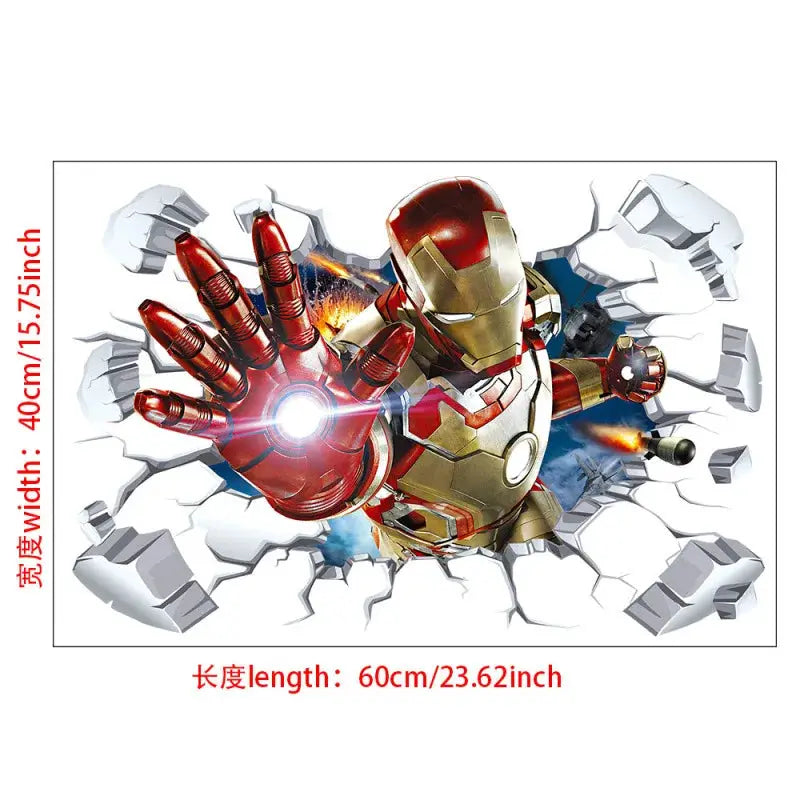 3D Wall Sticker | Size 60x40 cm | Avengers | Hulk Iron Man Captain America Thor
