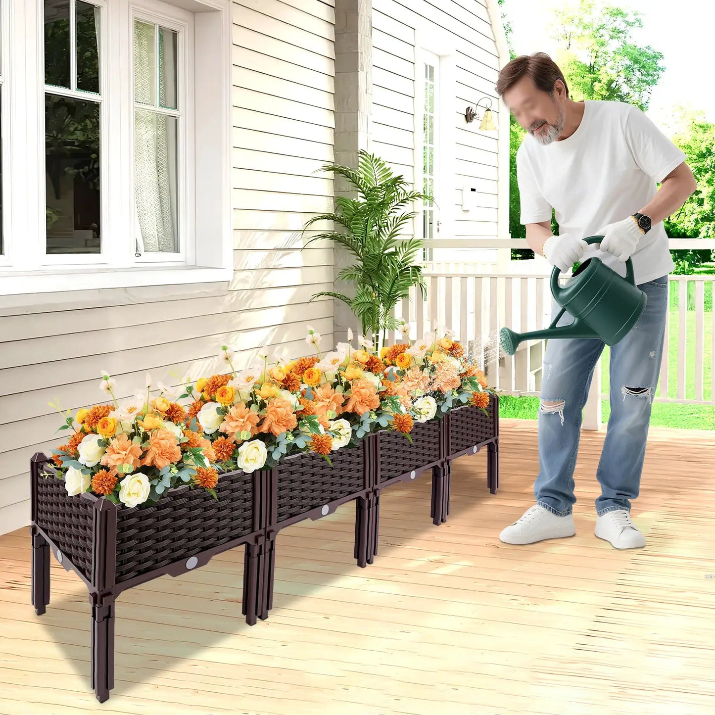 4 Raised Garden Bed with Sealing Strips Floor Standing Planter Boxes PP Plants Elevated Garden Boxes for Yards and Courtyards from PriceLows™