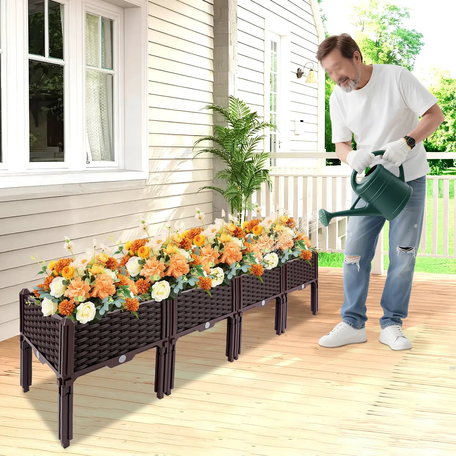 4 Raised Garden Bed with Sealing Strips Floor Standing Planter Boxes PP Plants Elevated Garden Boxes for Yards and Courtyards from PriceLows™