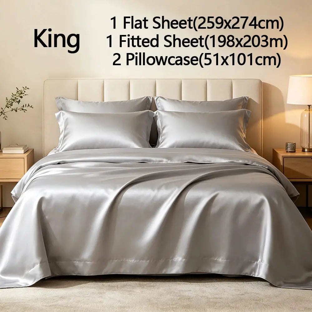 Bed Sheet Set | Pure Bamboo Fiber | Cooling Satin | Silver Grey