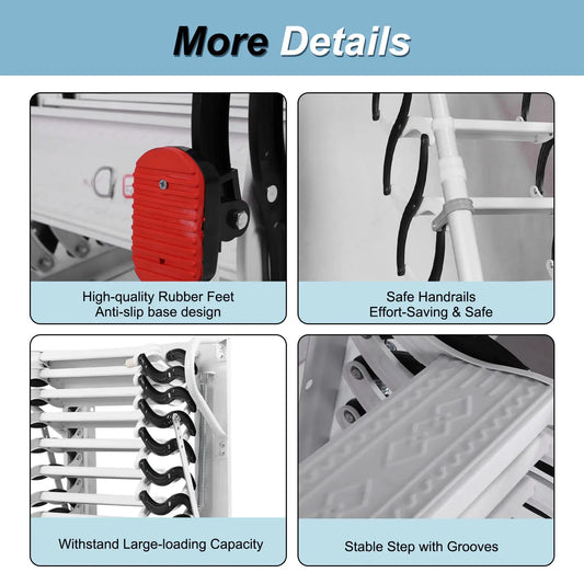 Telescopic Attic Ladder Heavy Duty 600lbs Capacity Collapsible Ladder with Handrails for Home Indoor Outdoor/Storehouse/Basement from PriceLows™