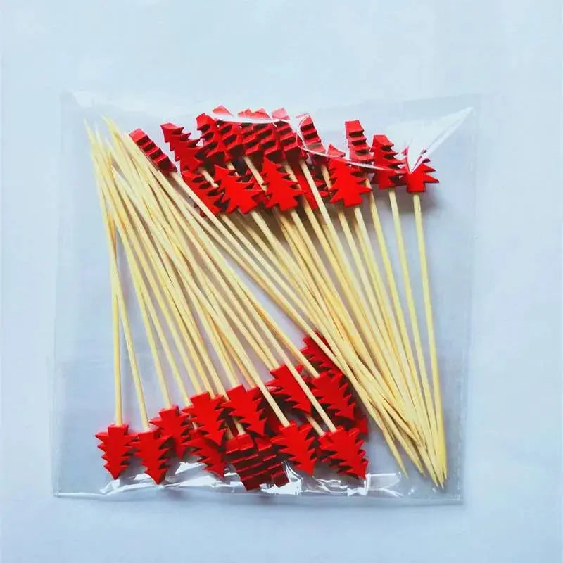 Christmas Decorative Picks | Disposable Bamboo | Holiday Motifs | 50 Piece Set