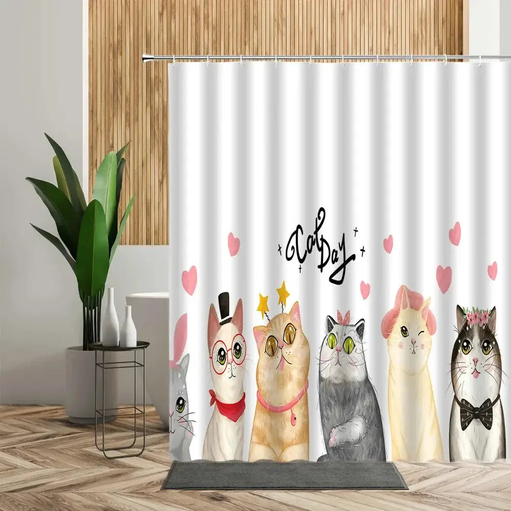 Cartoon Cute Animal Shower Curtain Cat Dog Anime Printed Bathroom Decor 3D Waterproof Bath Fabric Home Curtains For Children from PriceLows™