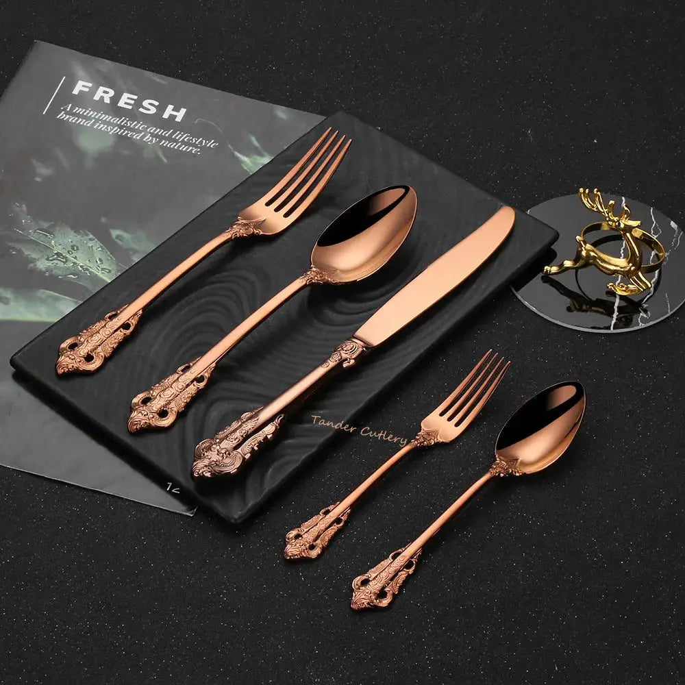30 Pieces Gold Plated Luxury Cutlery Set Stainless Steel Vintage Western Tableware Sliver Knife Spoon Fork Set Kitchen Utensils from PriceLows™