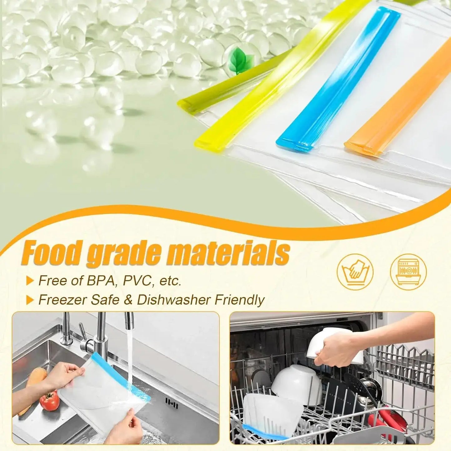 Reusable Silicone Food Storage Bags | Leak Proof | Dishwasher Safe | 4 Sizes