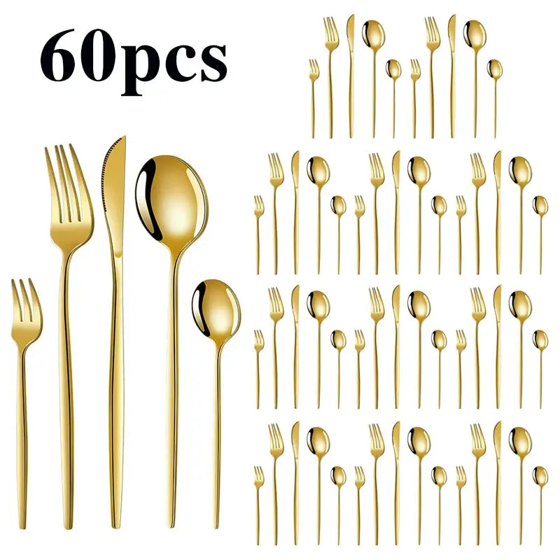 5/20/30/60pcs cross-border stainless steel cutlery set, luxurious gold Portuguese cutlery, suitable for holiday parties. from PriceLows™