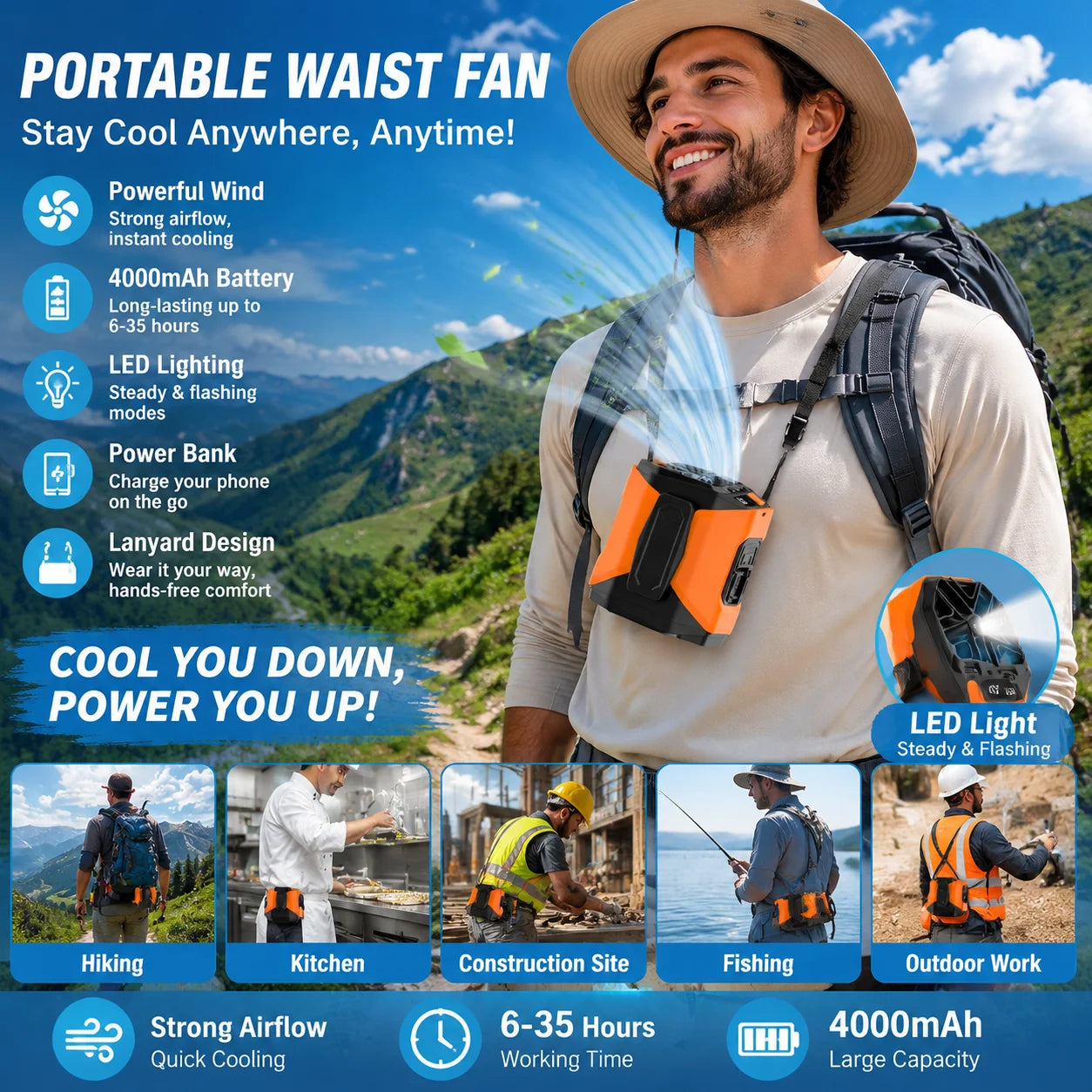 Neck Fan | Phone Charging | LED Light | Outdoor Working