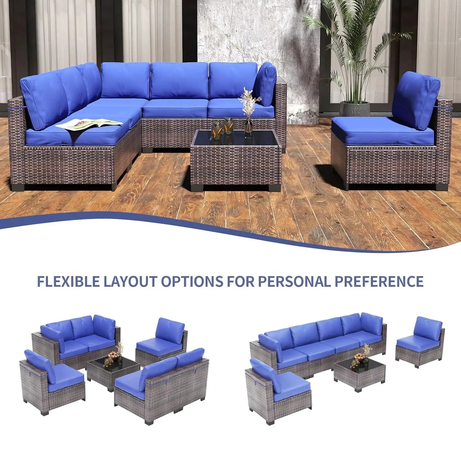 7-Piece Modular Outdoor Furniture Set, PE Rattan Wicker Sectional Modular Conversation Sofa Set, Perfect For Garden Balcony from PriceLows™