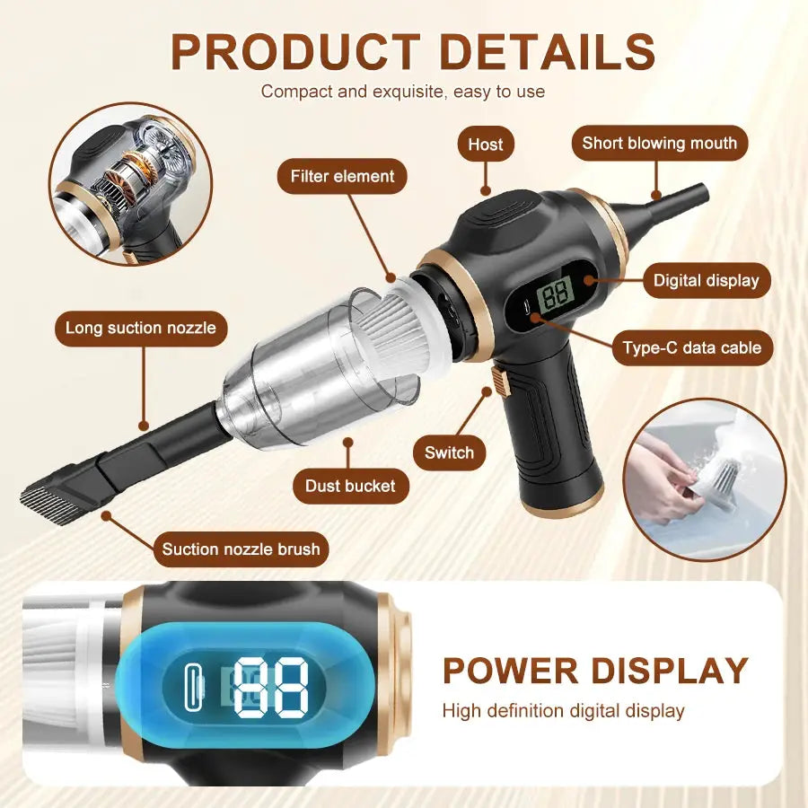 Wireless Car Vacuum Cleaner | High Power Suction | ABS Portable Design