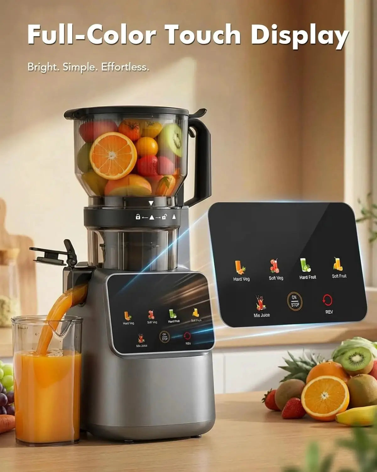 Cold Press Juicer Machines, 5.8'' Large Feed Chute for Whole Fruits and Vegetables, 300W Slow Masticating Juicer, High Juice Yield, 5 Smart Modes, Easy to Clean from PriceLows™
