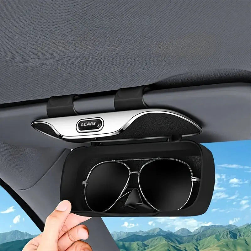 Lcars Push-Type Car Glasses Case, Sun Visor Glasses Holder, Built-In Soft Cloth Anti-Scratch and Shock-Proof Glasses Storage Box from PriceLows™