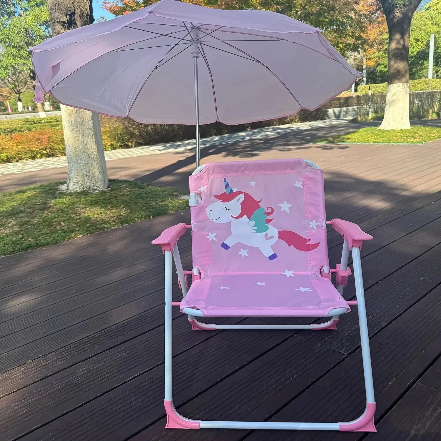 Kids Folding Chair | Umbrella Included | Cartoon Animal Pattern | Outdoor from PriceLows™
