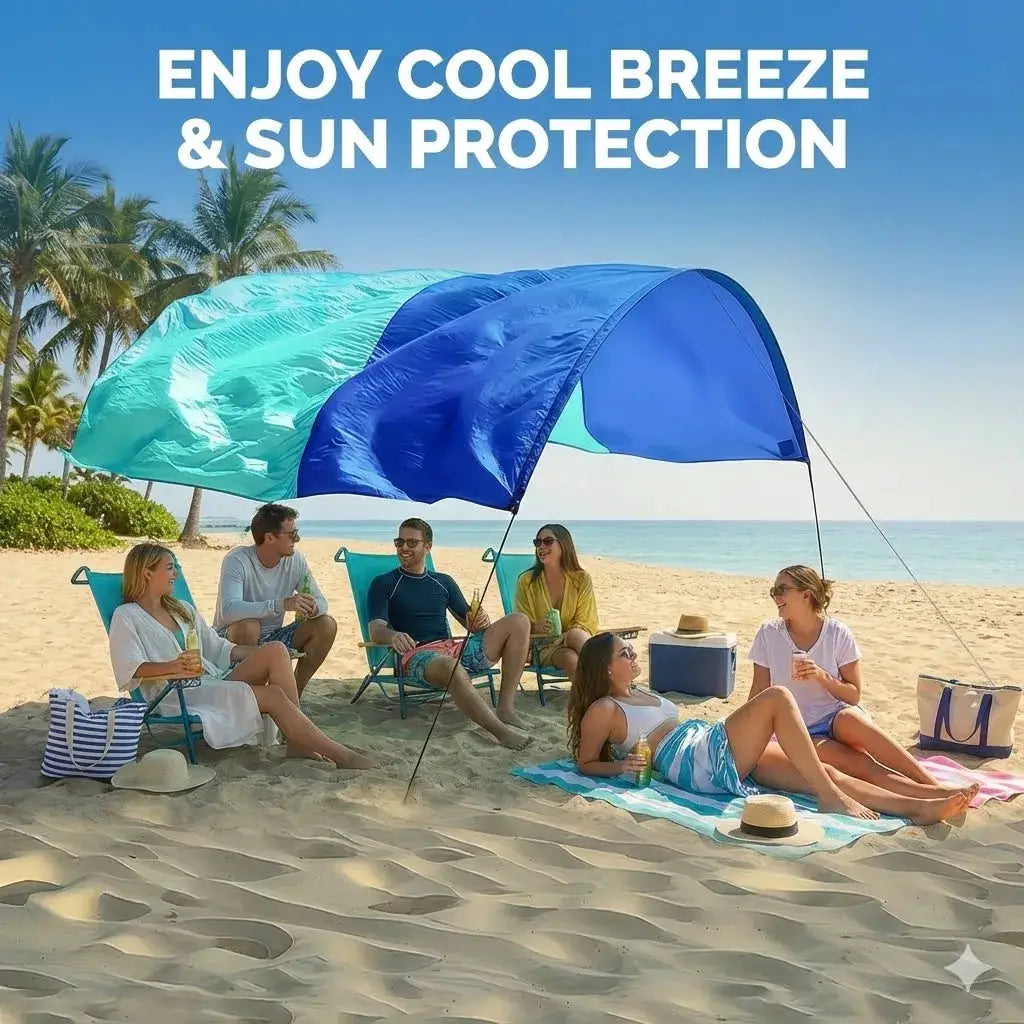 Wind-Resistant Beach Shade Tent 150 sq ft oversized canopy with sand anchors 4 lb ultralightweight UPF 50+ sun protection tent from PriceLows™