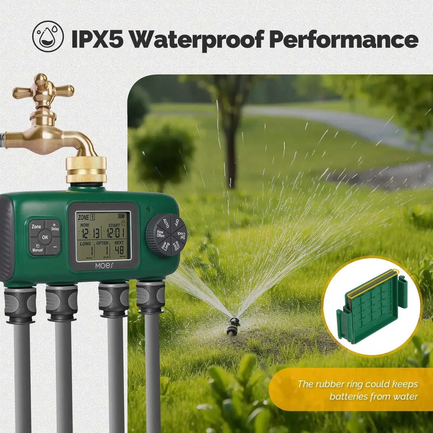 MOES Digital Water Timer 1/3/4 Outlet Brass Inlet Programmable Irrigation Controller LCD Display IPX5 Waterproof from PriceLows™