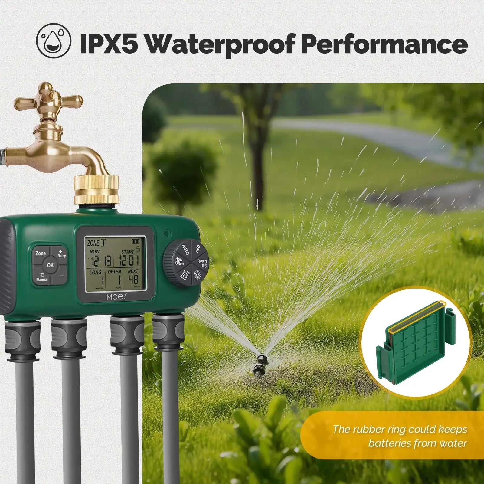 MOES Digital Water Timer 1/3/4 Outlet Brass Inlet Programmable Irrigation Controller LCD Display IPX5 Waterproof from PriceLows™