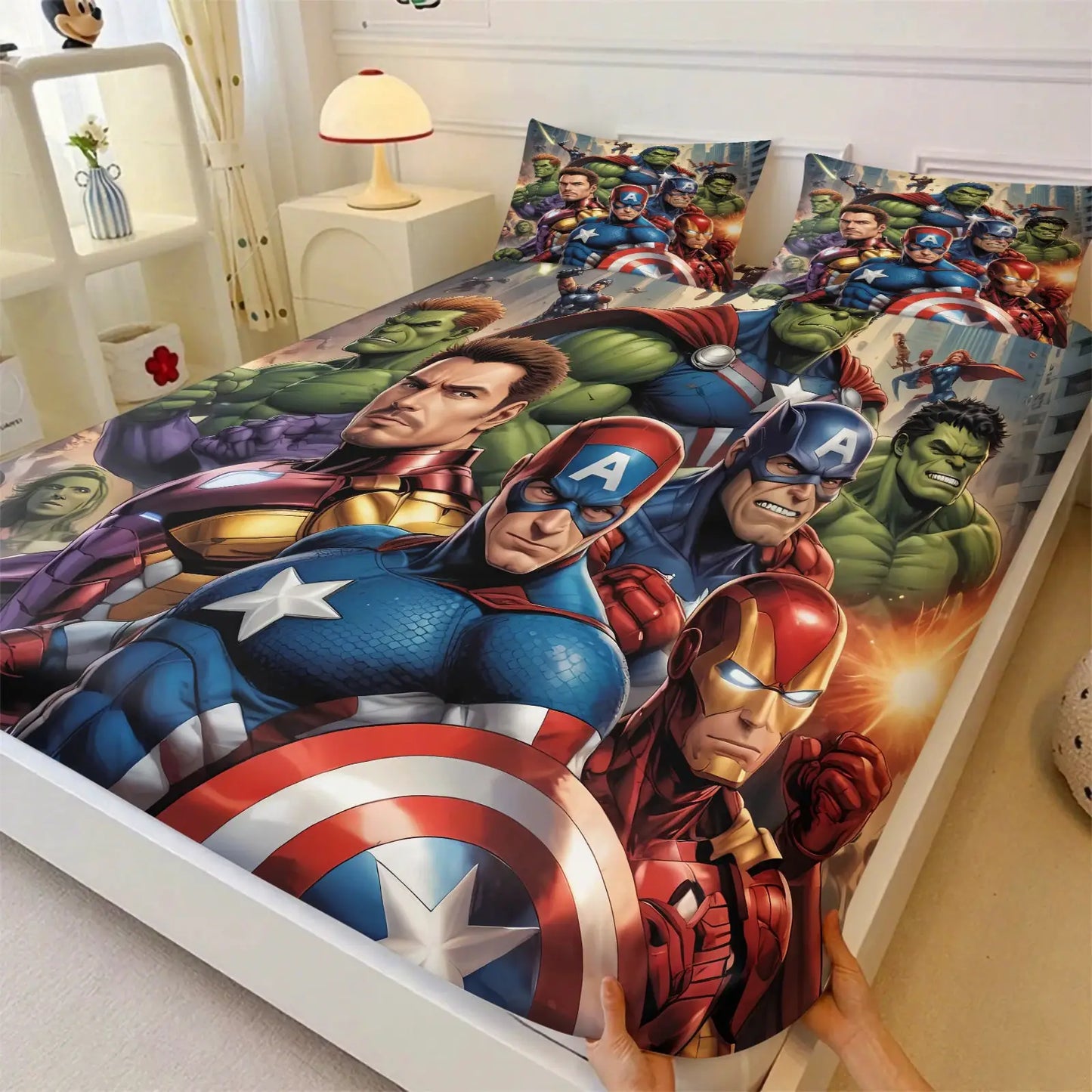 Marvel Avengers Team Fitted Sheet Set Superhero Bed Linen with Pillowcases Deep Pocket Retro Comic Fan Room Kids Room Decor Gift from PriceLows™
