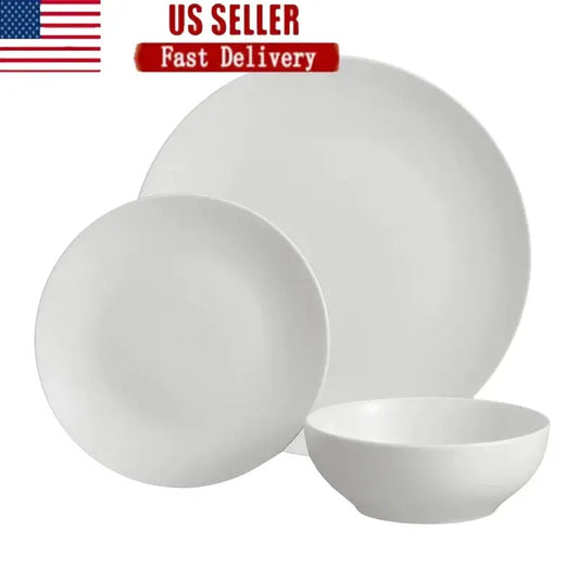 12-Piece White Stoneware Dinnerware Set 4 Dishwasher Microwave Safe Elegant Tableware Bowls Plates Ideal Formal Casual Use from PriceLows™