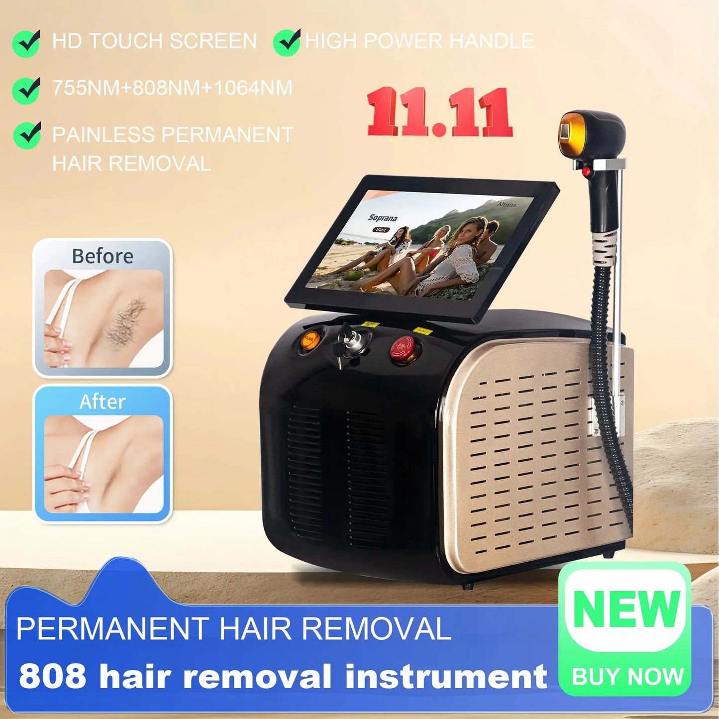Hair Removal Machine | Diode Laser | Ice Cooling | Multiple Wavelengths