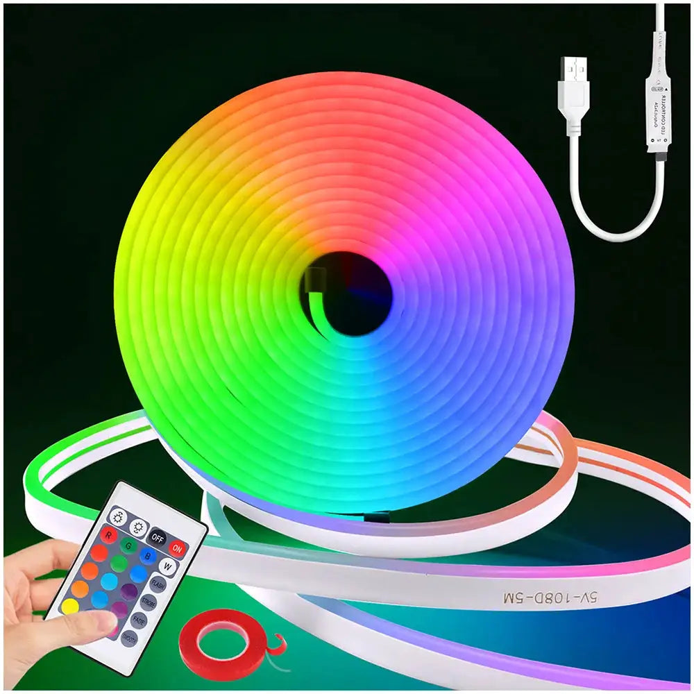 5V RGB Led Neon Strip Rope Light 24key Remote Control USB Kit with Adhesive Flexible Tape 1m 2m 5m 3535 108LED/m Home Decoration from PriceLows™