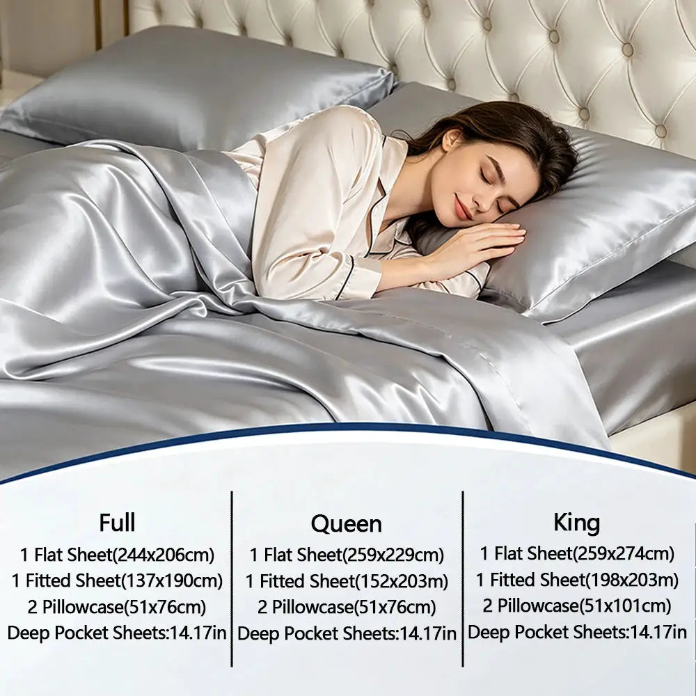 Bed Sheet Set | Pure Bamboo Fiber | Cooling Satin | Silver Grey