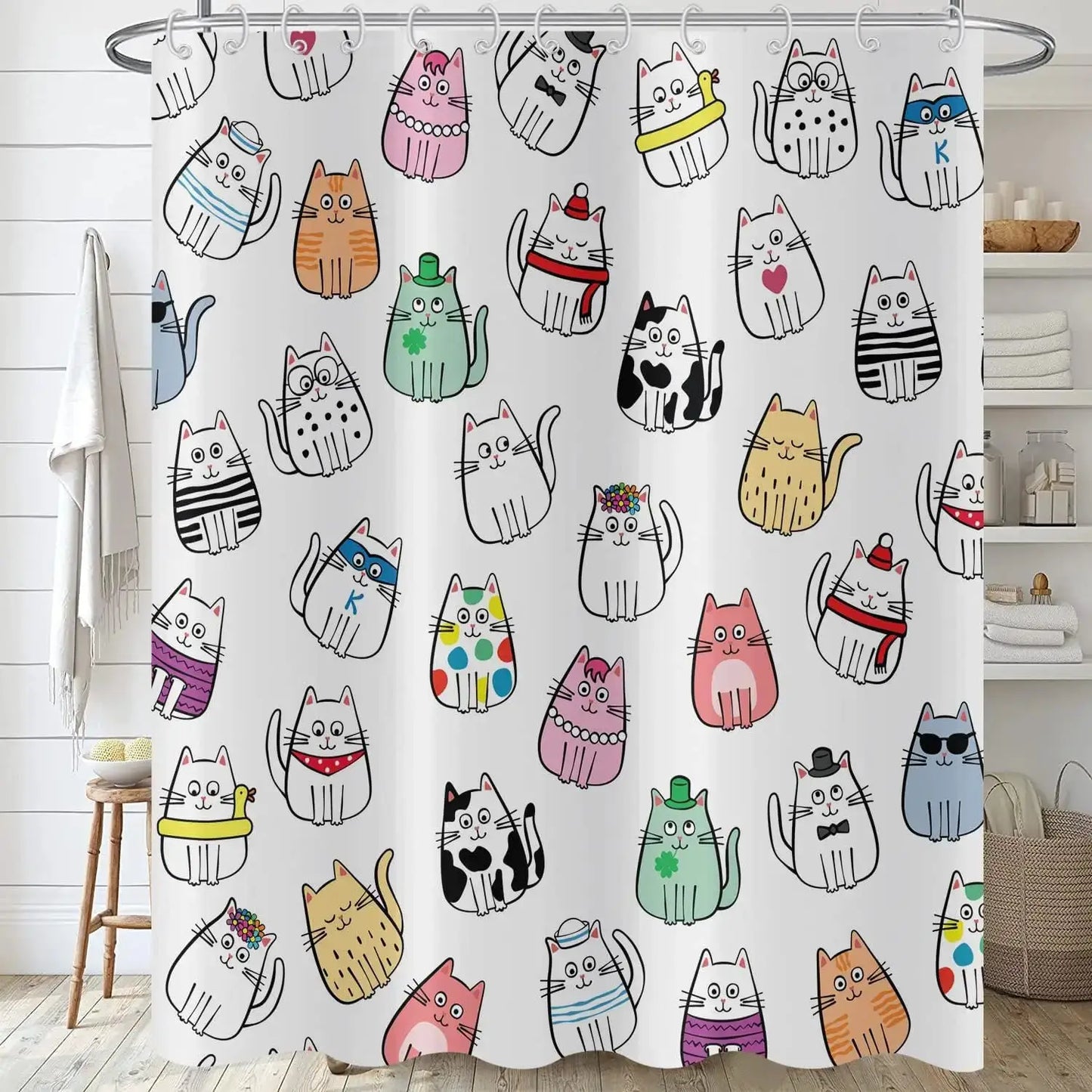 Cute Cat Blue Children Shower Curtain Waterproof Washable Polyester Material Bathroom Decorative Curtain with Hook from PriceLows™