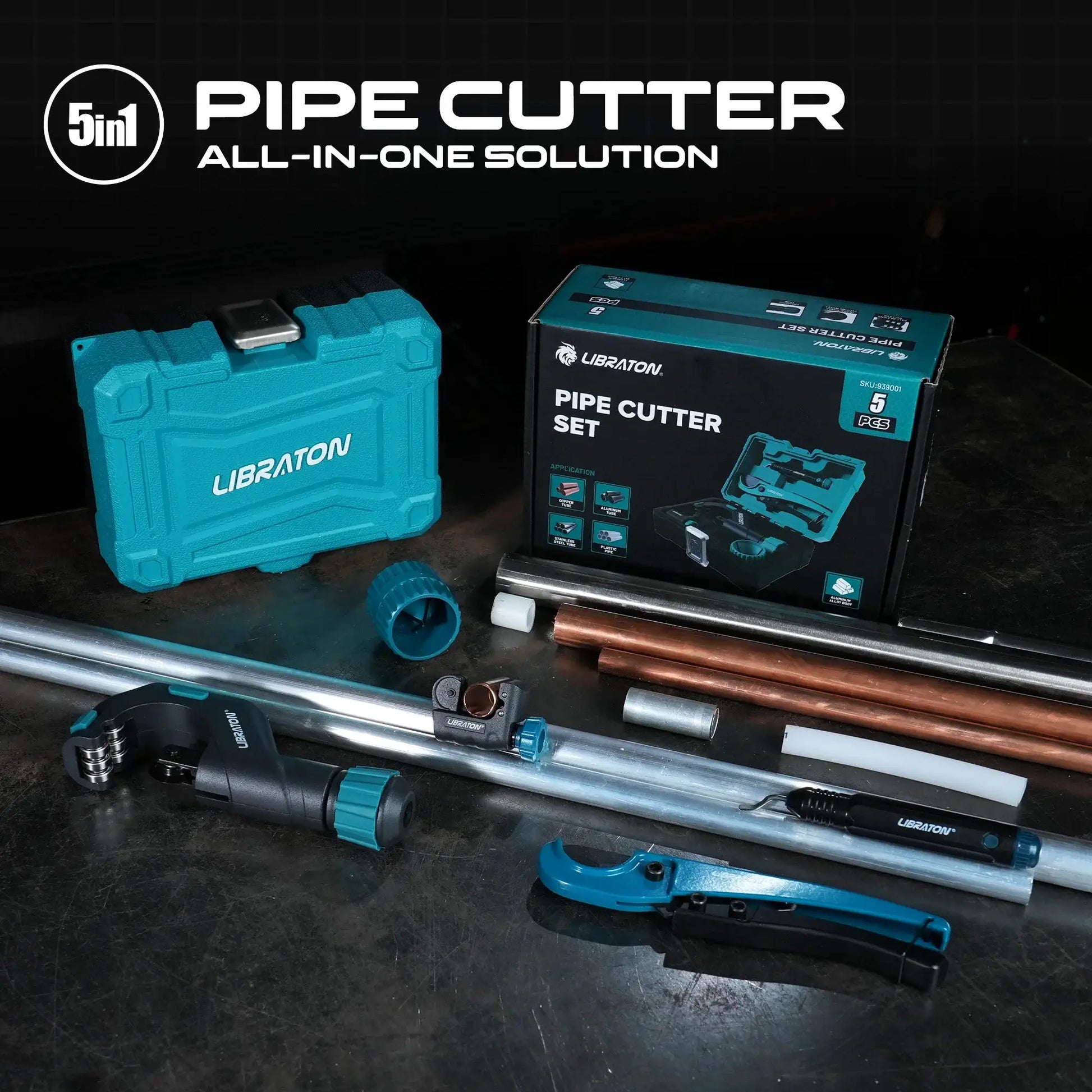 LIBRATON 5PCS Tube Cutting Set Heavy-Duty Copper Tube Cutters PEX Pipe Cutter Deburring Tool & Pipe Reamer for Copper, PEX, PVC from PriceLows™