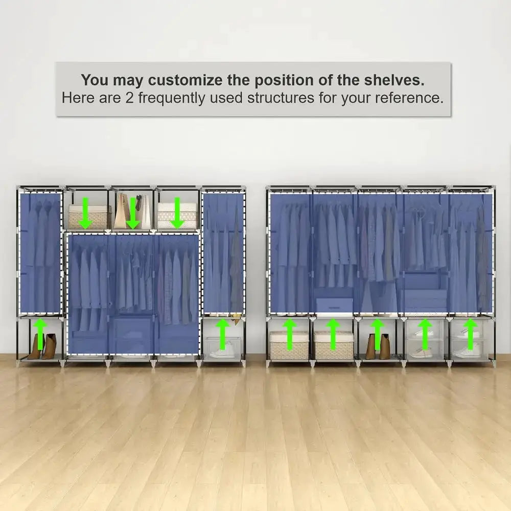 83 Wide Portable Closet Organizer with Cover, 5 Hanging Rods & 10 Shelves, Grey from PriceLows™